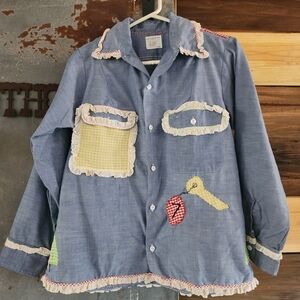 Vintage 70's Big Mac Chambray Emblished Blouse M